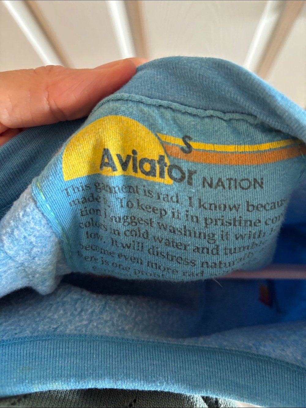 Aviator Nation Light Blue Crewneck Sweatshirt with Rainbow Trim - Picture 3 of 3